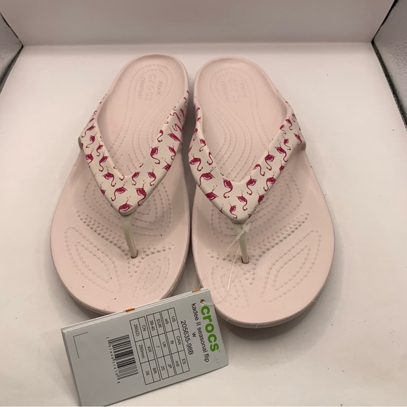 NWT Crocs Flamingo Design Flip Flops Womens dusty pink size 9 F17 - Picture 4 of 4